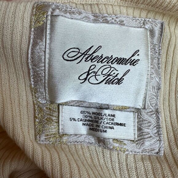 Vintage Abercrombie Wool Silk Cashmere Beaded Ribbed V-neck Sweater Y2K Retro - Picture 7 of 10